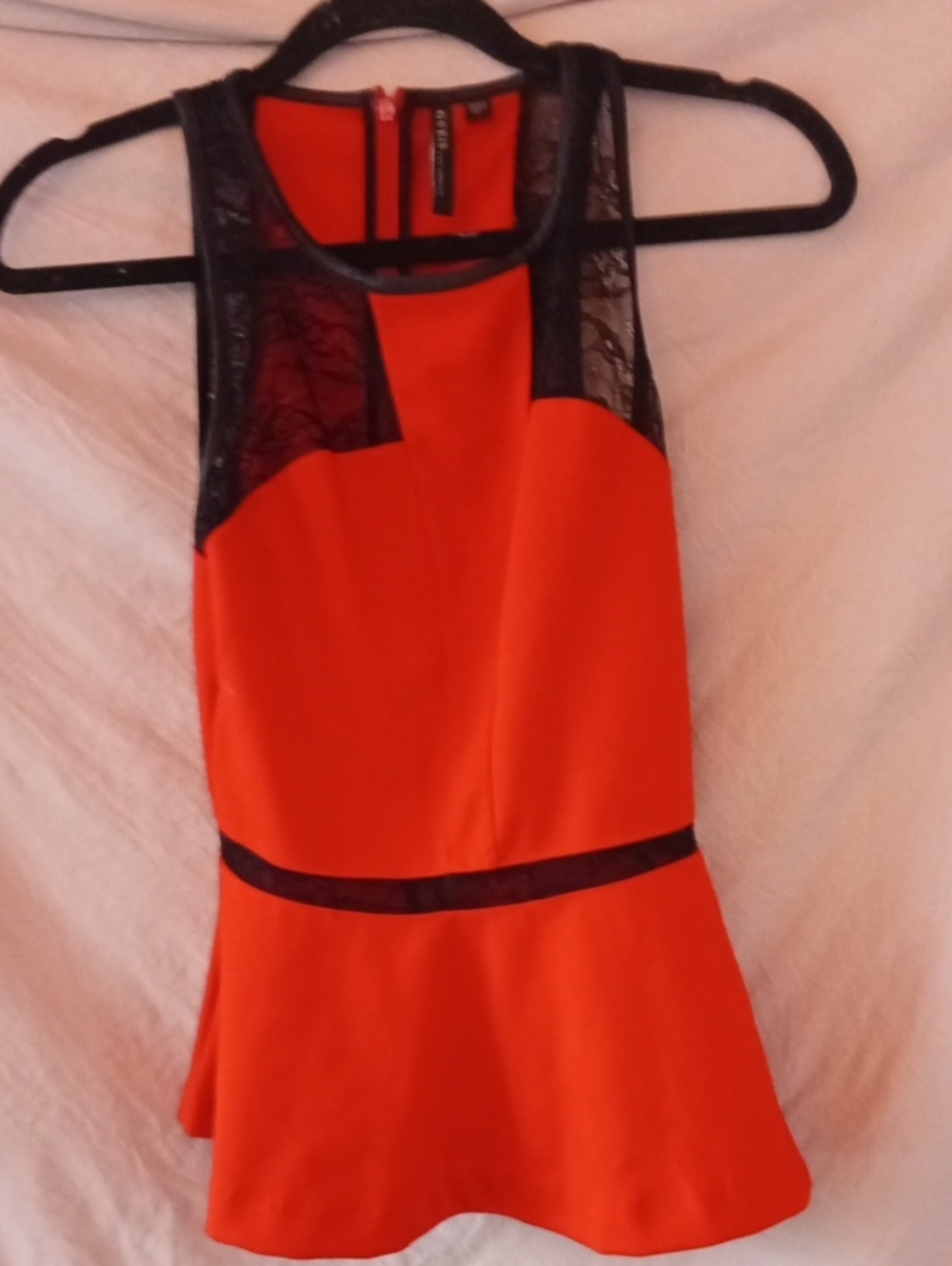 Guess Red and Black Lace-Trim Dress Top